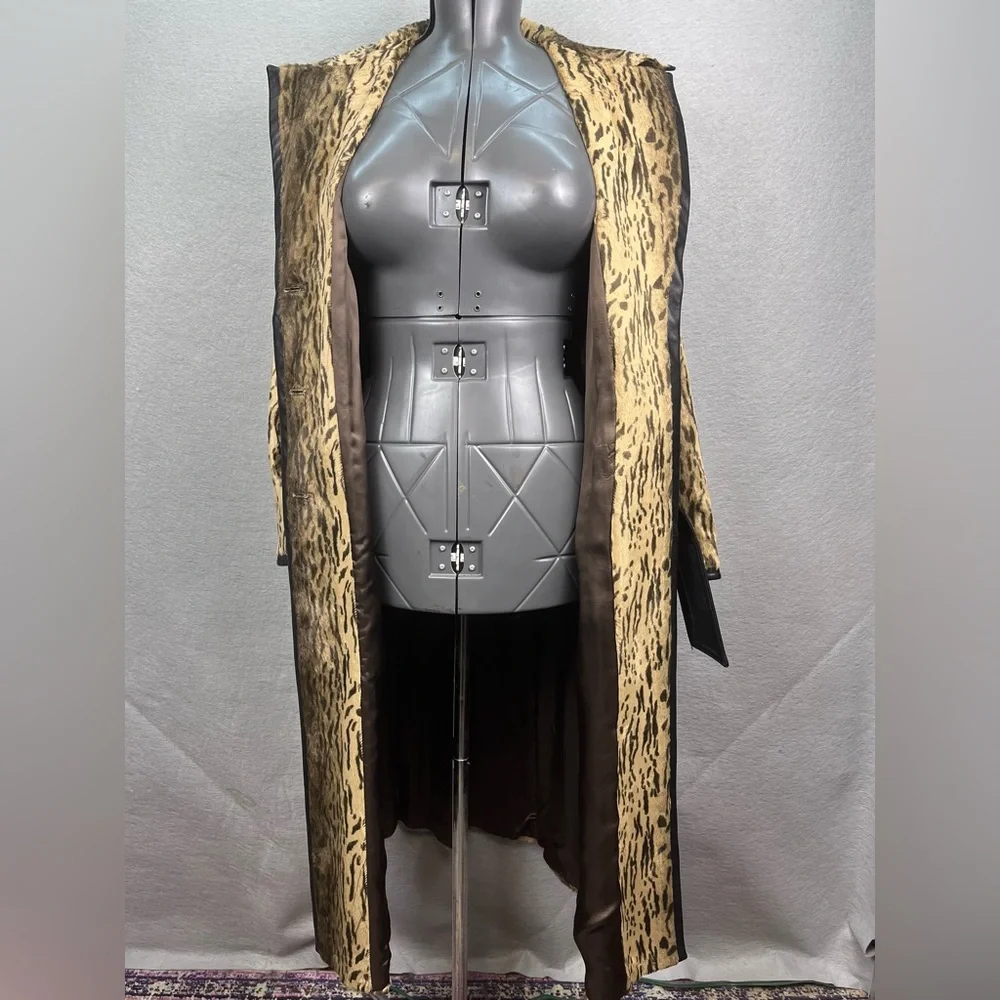 DESIGNER JAVIER SIMORRA BARCELONA COAT BUTTON UP Cheetah Print WAIST BELT SIZE 8 - Picture 7 of 10